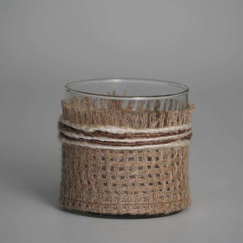 Votive Natural 3"x3" Wrapped in Fabric Weaves- A