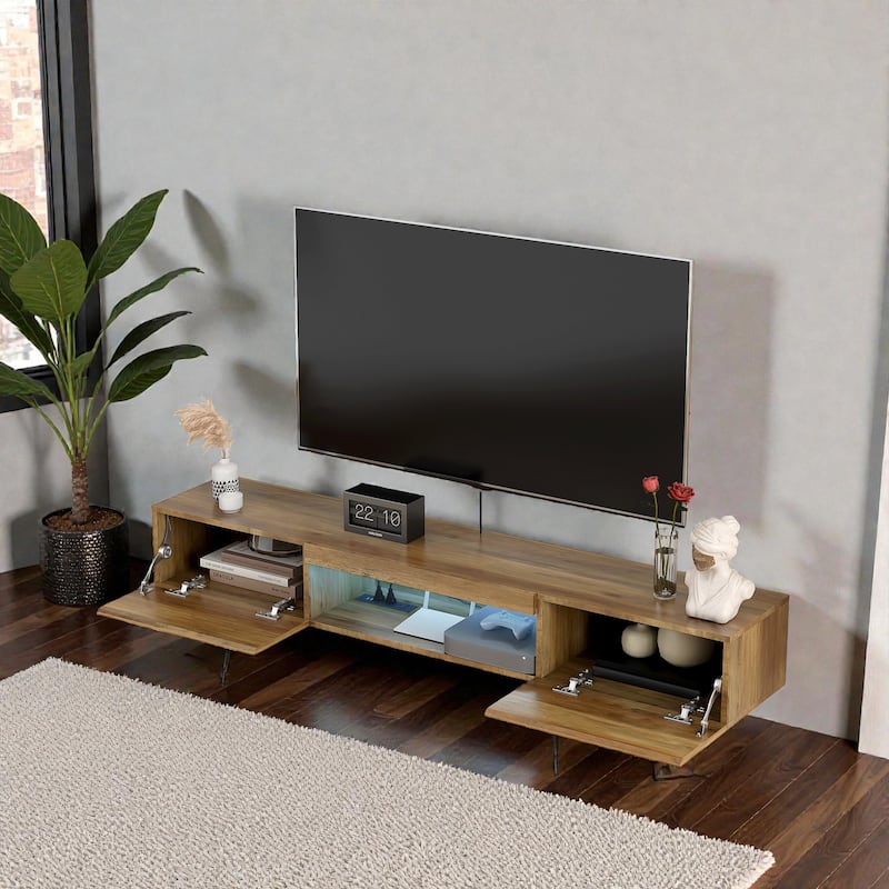 63" Floating TV Stand with 16-Color LED Lights, Wall Mounted Entertainment Center for 55-65 Inch TVs, Modern TV Cabinet