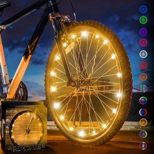 slide 2 of 6, Activ Life LED Bike Wheel Lights (1 Tire, Gold), Brighter & Visible from All Angles for Ultimate Safety & Style