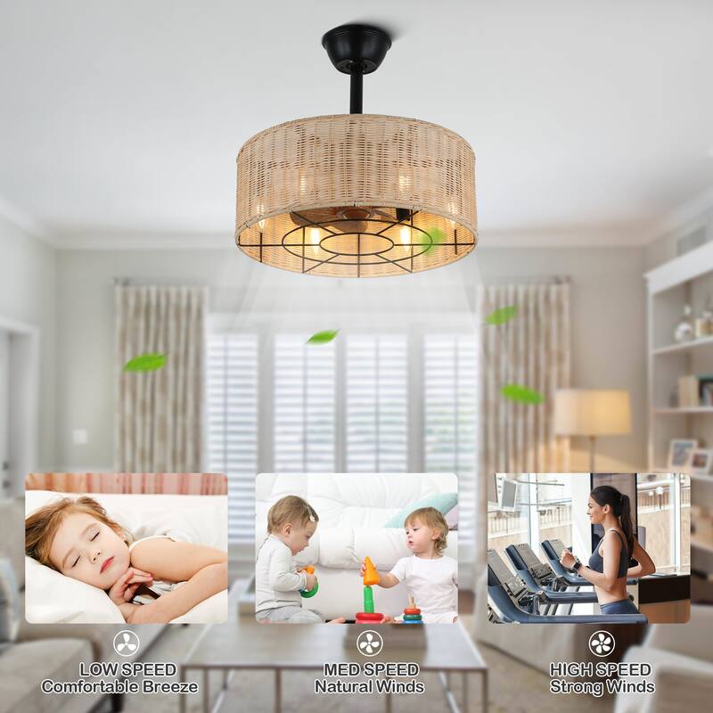 Bella Depot 6-Light Farmhouse Rattan-Woven Caged Ceiling Fan with Light Kit and Remote Control - 18 Inches