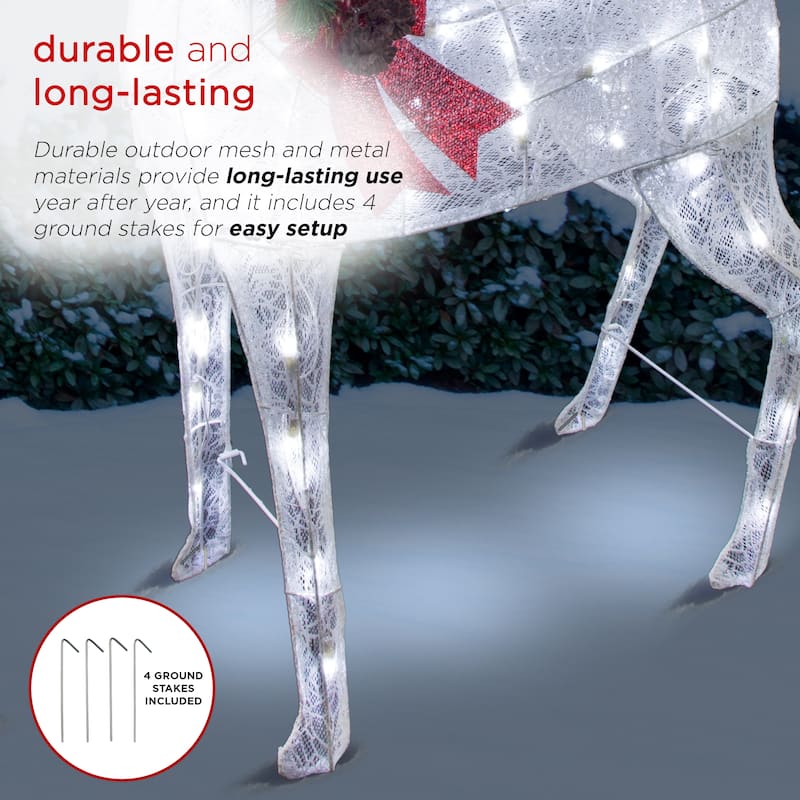 Alpine Corporation Mesh Holiday Reindeer Lawn Decoration with Cool White Lights