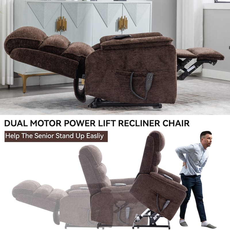 Casual Chenille Dual Motor Power Lift Recliner Chair for Elderly, Electric Sofa Chair with Heat Massage, Lving Room Single Sofa