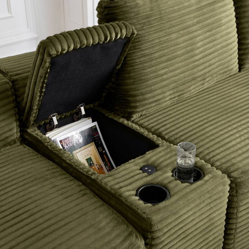 125'' U-Shaped Corduroy Sectional Sofa with Cup Holders, USB Ports and 2 Ottomans
