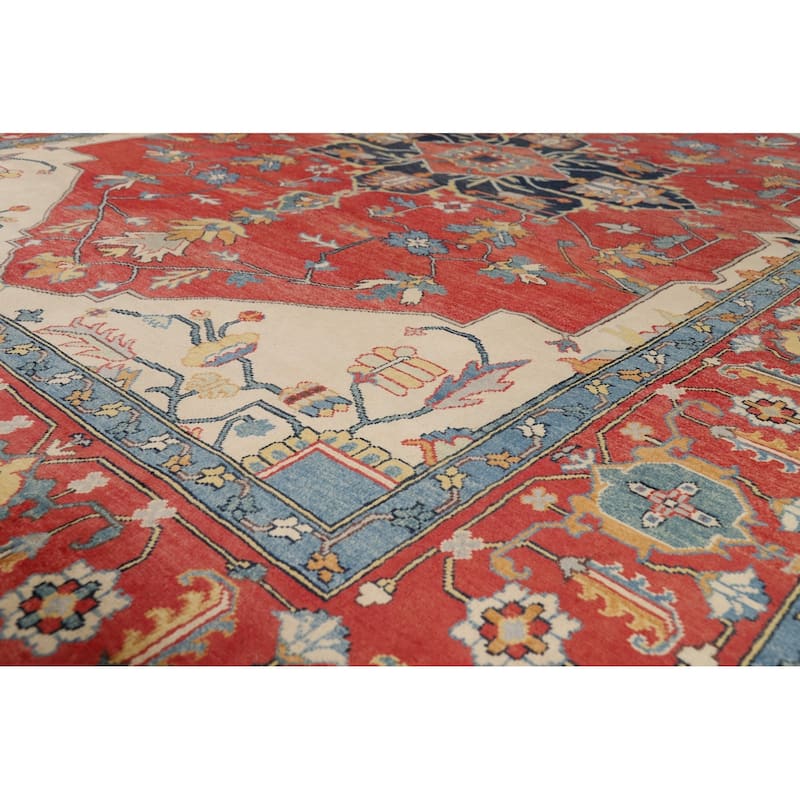 Vegetable Dye Heriz Oriental Rug Hand-Knotted Traditional Wool Carpet - 9'1" x 12'0"