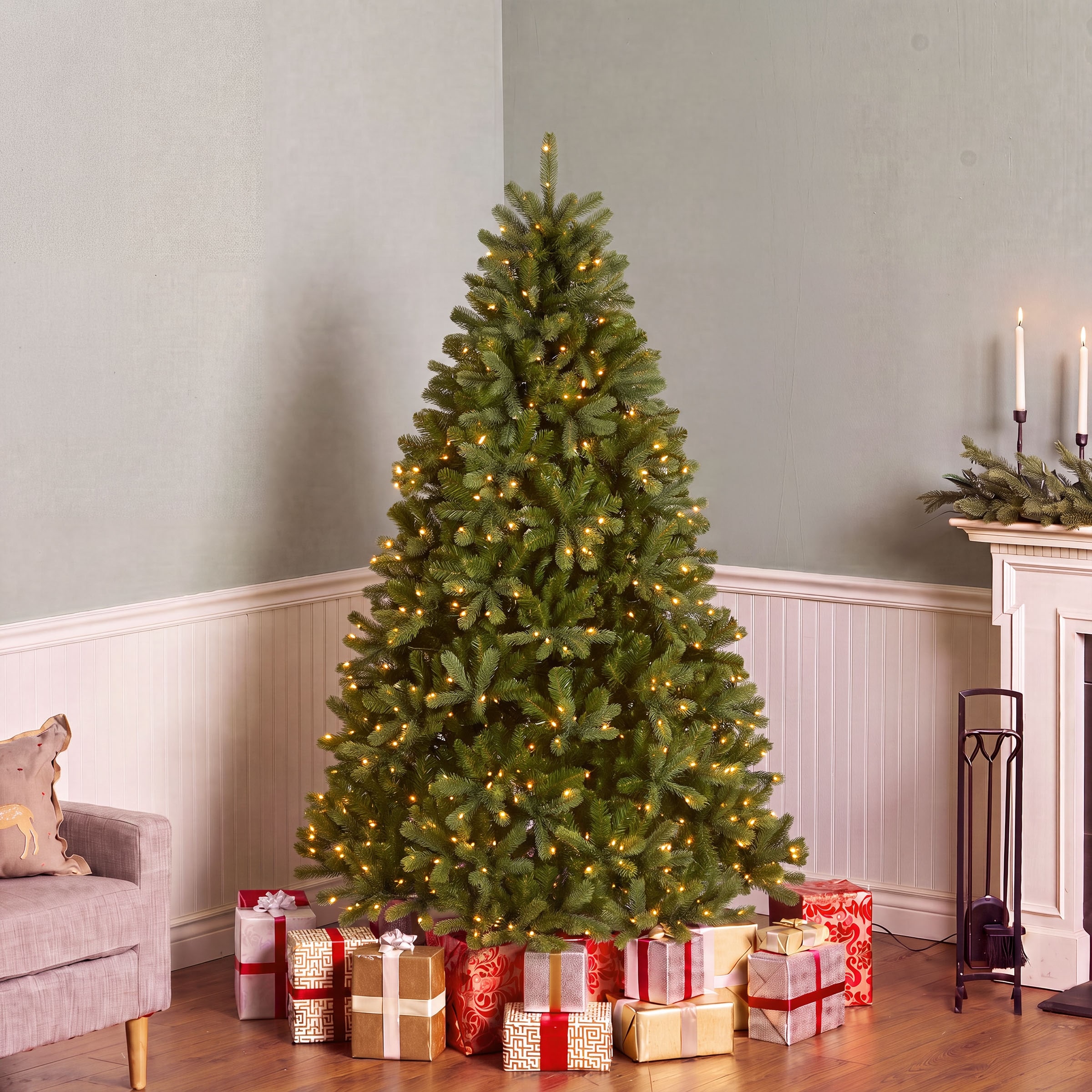 National Tree Company 6 ft. Feel Real® Downswept Douglas® Fir Hinged Tree with 600 Clear Lights UL - 6 Foot