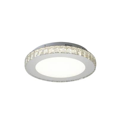 1 Light Chrome LED Flush Mount with Crystal Accents