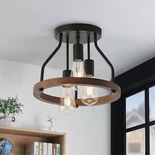 Farmhouse 3-Light Openwork Metal Semi-Flush Mount Ceiling Light