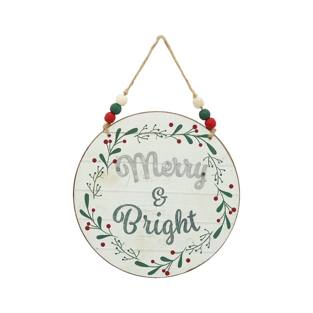 Wood and Metal Round Christmas Wall Hanging Sign,Merry and Bright