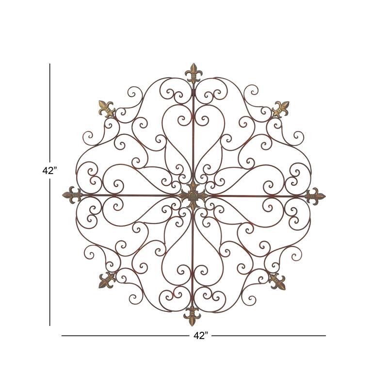 Brown Metal Scrolled Medallion Fleur De Lis Home Wall Decor