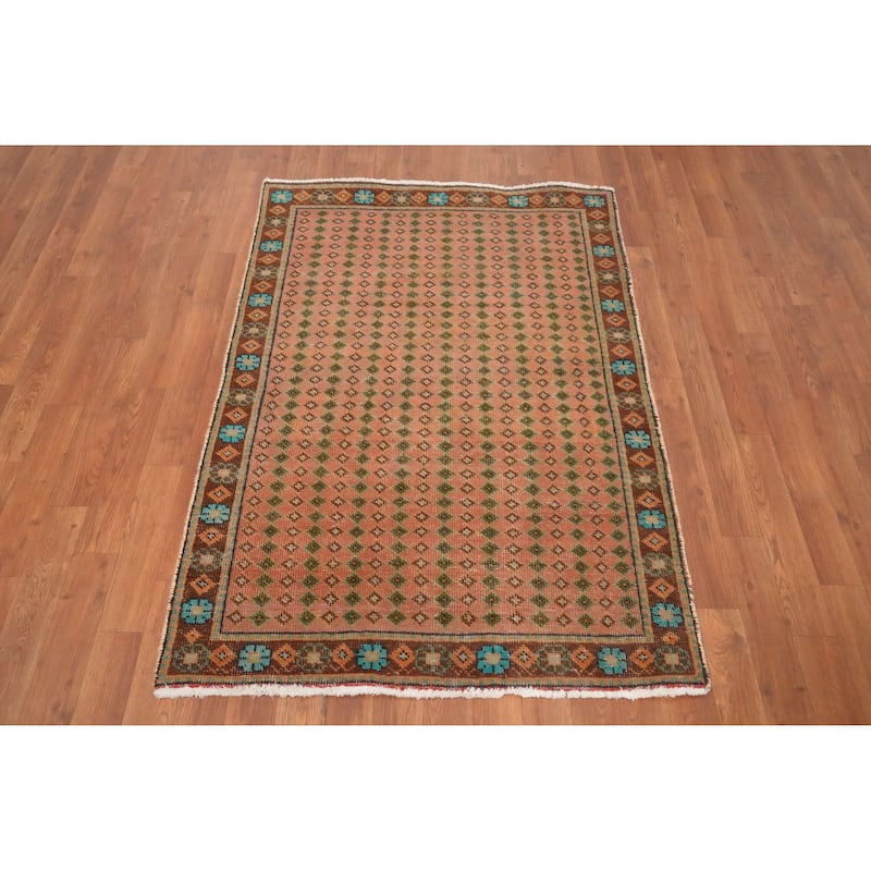 Hand Knotted Oriental 100% Wool Carpet Traditional Geometric Pink Tabriz Area Rug - 4' 6'' X 3' 2''