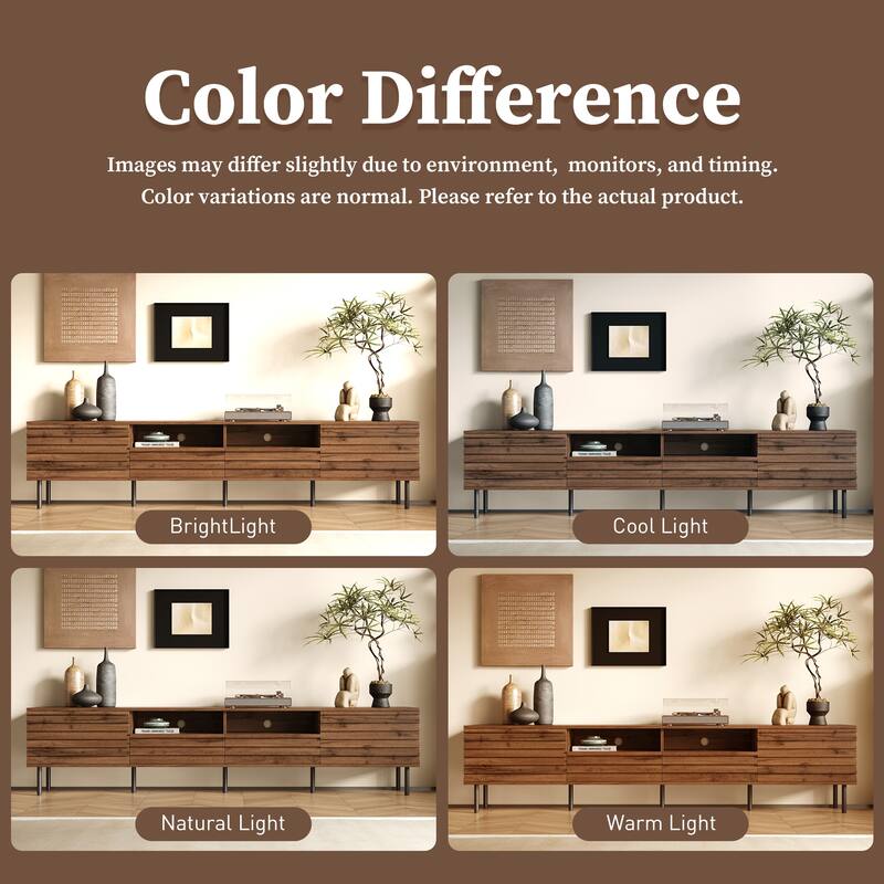 TV Stand for Living Room, Mid Century Modern Entertainment Center for 65/75/85" TVs, Slatted Door Design Media Console Table