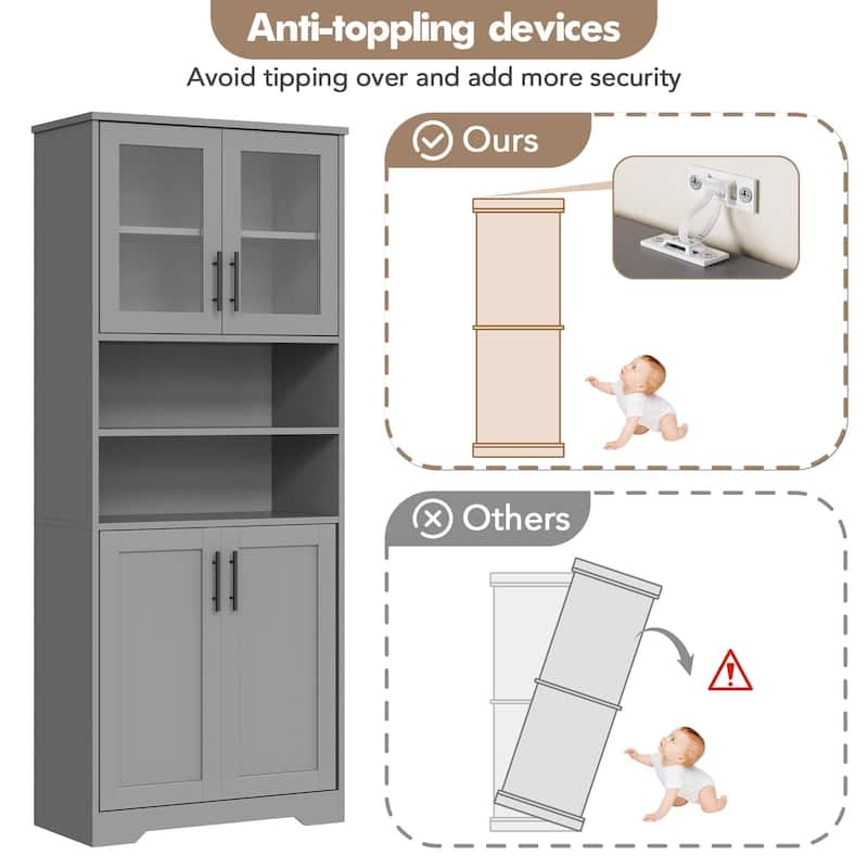 67" Tall Storage Cabinet, Kitchen Pantry Cabinet with Adjustable Shelves, Open Compartments
