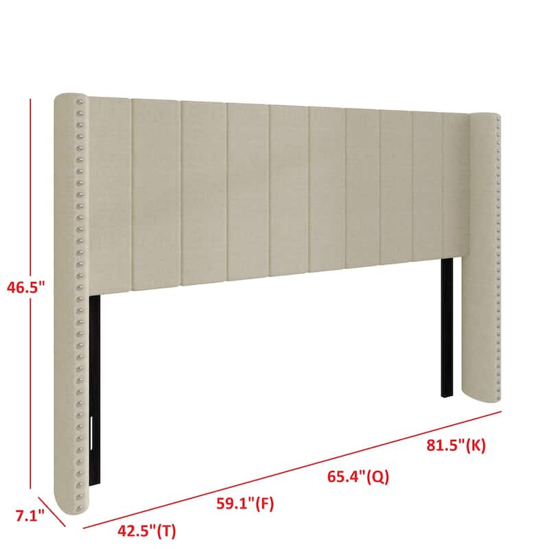 Clayfell Ipswich Upholstered Wingback Headboard with Nailhead Trim, Modern Vertical Channel Tufting, Easy Assembly