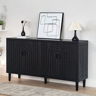 Modern Black Wooden Storage Cabinet with 4 Doors for Dining & Living ...