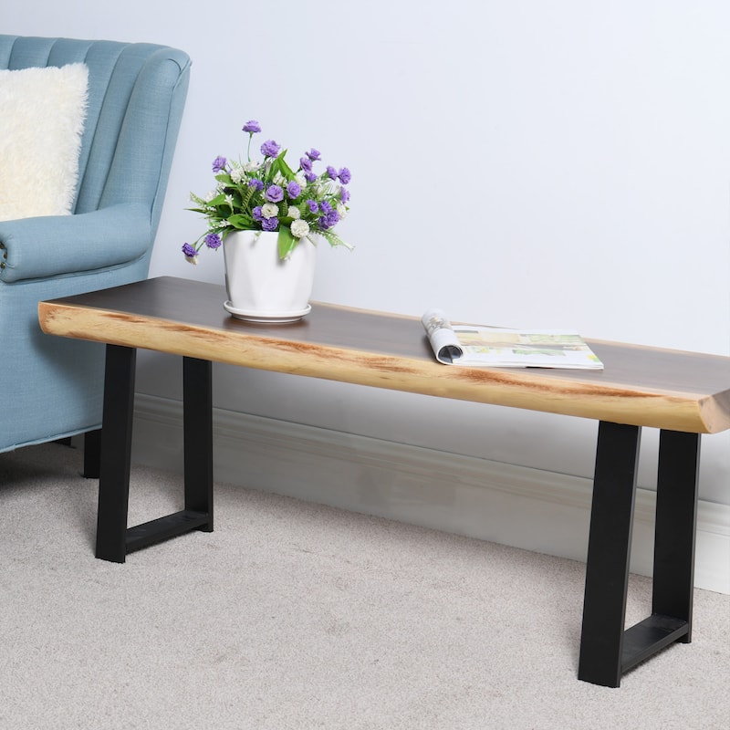 Natural Wood Rectangle Bench - Natural-7