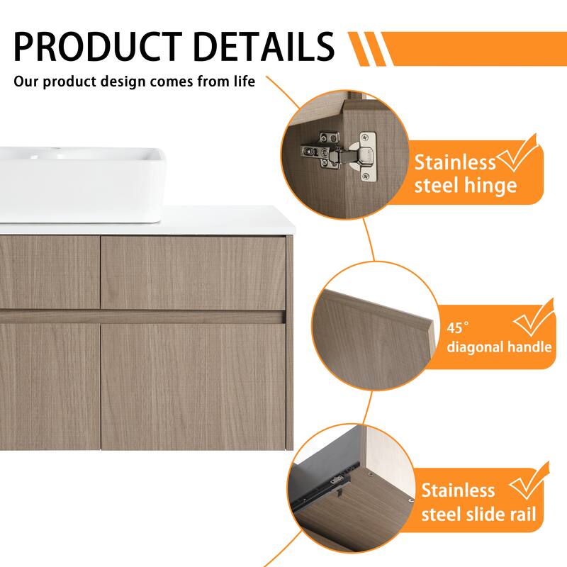 Bathroom Vanity With Sink In 32 Inch, Floating Bathroom Vanity With 2 Soft Close Doors And Drawer