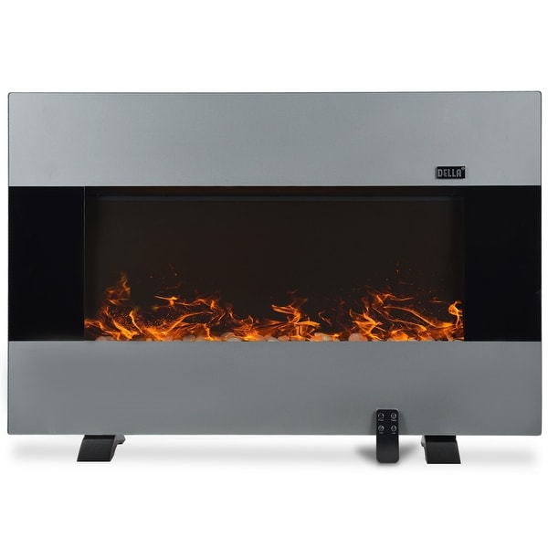 Della 37"inch XL Heat Electric Wall Mount & Free Standing Fireplace Heater w/ Remote, 1500W, Stainless Steel