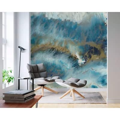 GK Wall Design Blue Brown Brush Watercolor Splash Peel&Stick Wallpaper