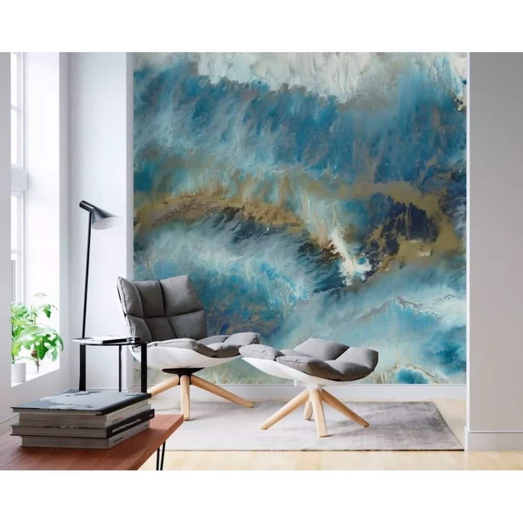 GK Wall Design Blue Brown Brush Watercolor Splash Peel&Stick Wallpaper