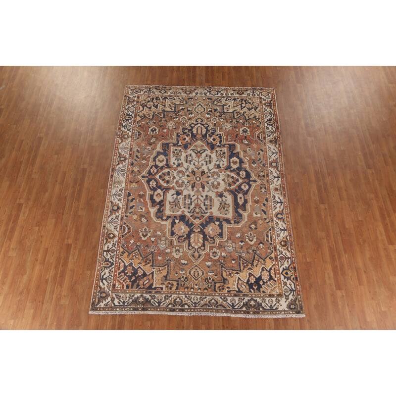 Orange Bakhtiari Persian Vintage Area Rug Handmade Wool Carpet - 7'0"x 10'4"