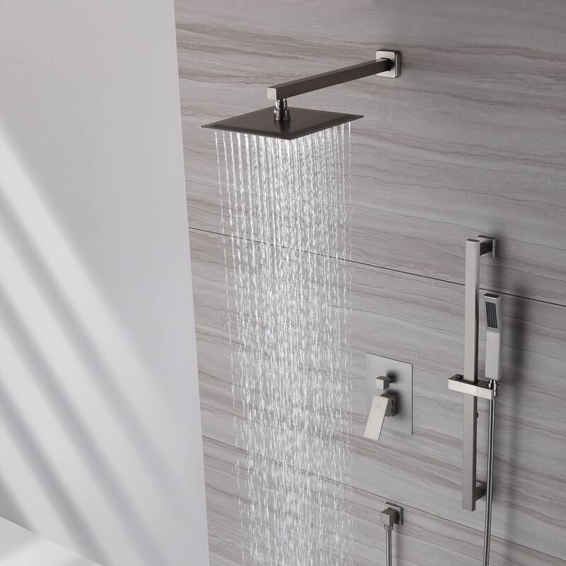 2 Function 10- Wall Mounted Dual Shower Heads Shower System With Sliding Rod Shower Hand