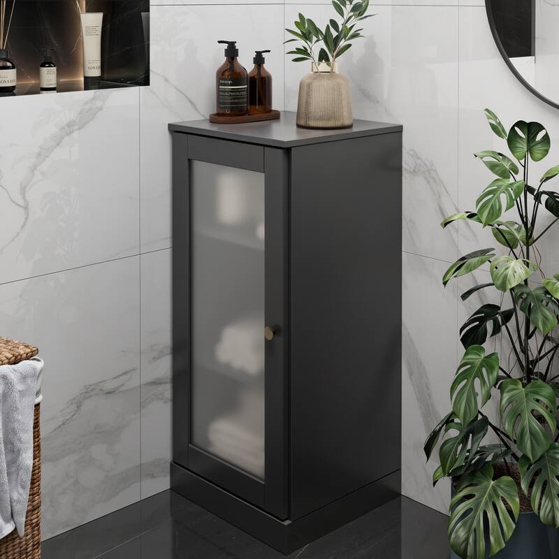 100% Solid Wood 16.5" Bathroom Cabinet with Optional Doors by Palace Imports - Black - Frosted Glass