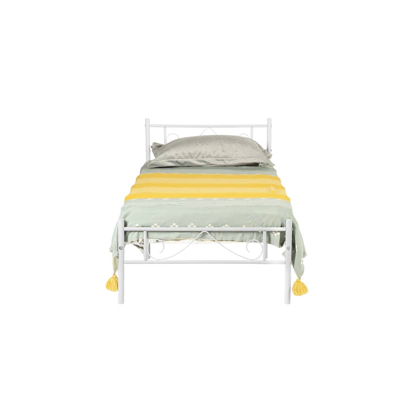 Homy Casa White Metal Bed Frame with Headboard & Footboard