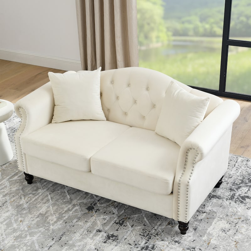 57" Chesterfield Sofa with Rolled Arms and Nailhead