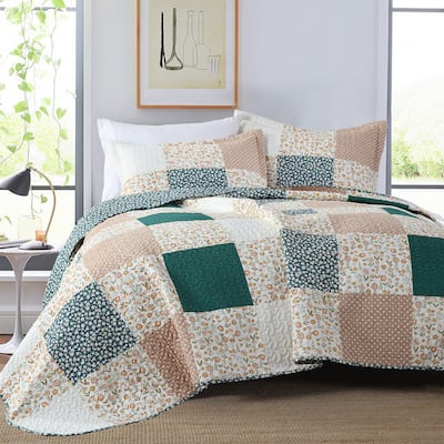 MarCielo 3Pcs Handcrafted Christmas Patchwork Cotton Vintage Style Holiday Bedspread Set PW102
