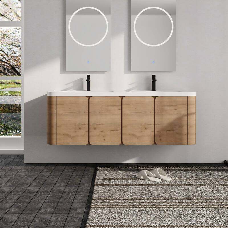 Malwee 48"/60" Floating Bathroom Vanity with Sink, Wall Mounted Bathroom Vanity with Soft Close Door