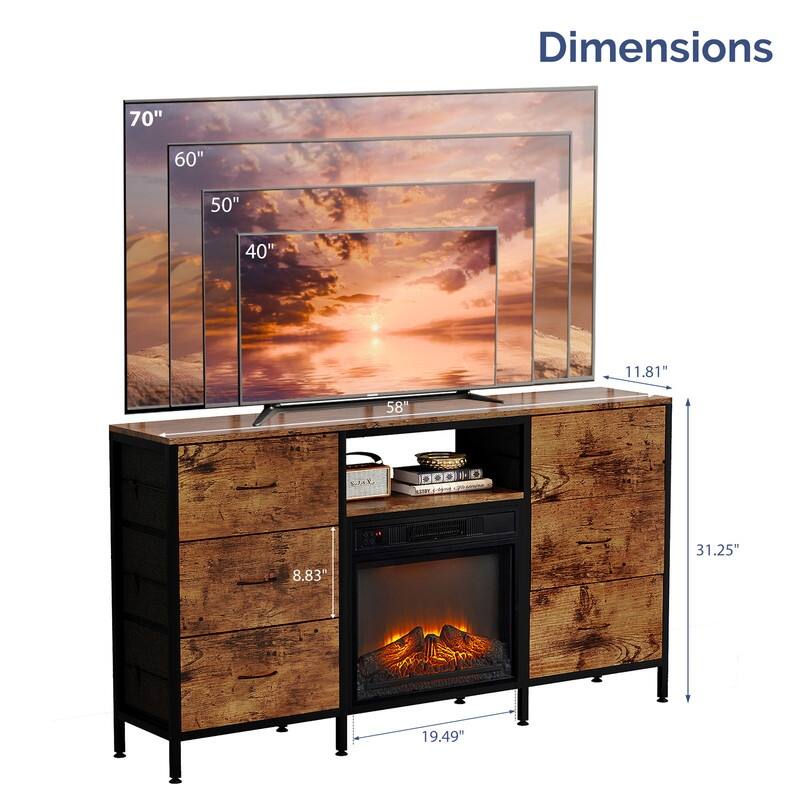 Farmhouse 58'' TV Stand For Tvs Up To 70'' With Electric Fireplace And 6-Drawer