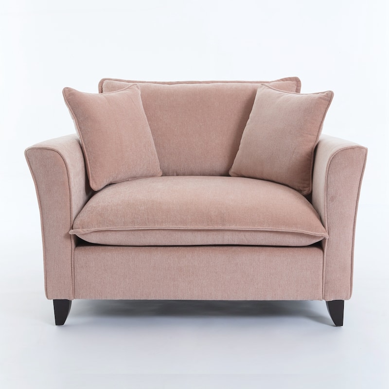 Oversized Armchair, Chenille Fabric, Comfy Chair and a Half Single Sofa with Pillow for Living Room Bedroom Office Apartment - Pink