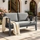 preview thumbnail 55 of 195, Outdoor Teak Solid Wood Patio Furniture Set Loveseat Armchair Table Collection Loveseat - Blackframe-Grey