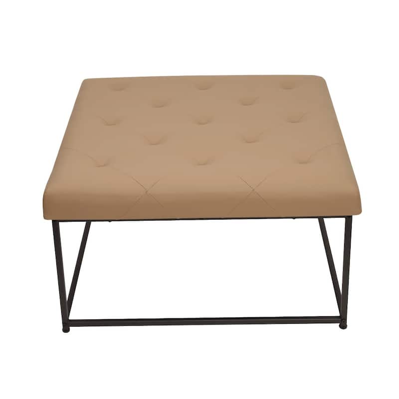 Tufted Square Faux Leather Ottoman with Iron Frame