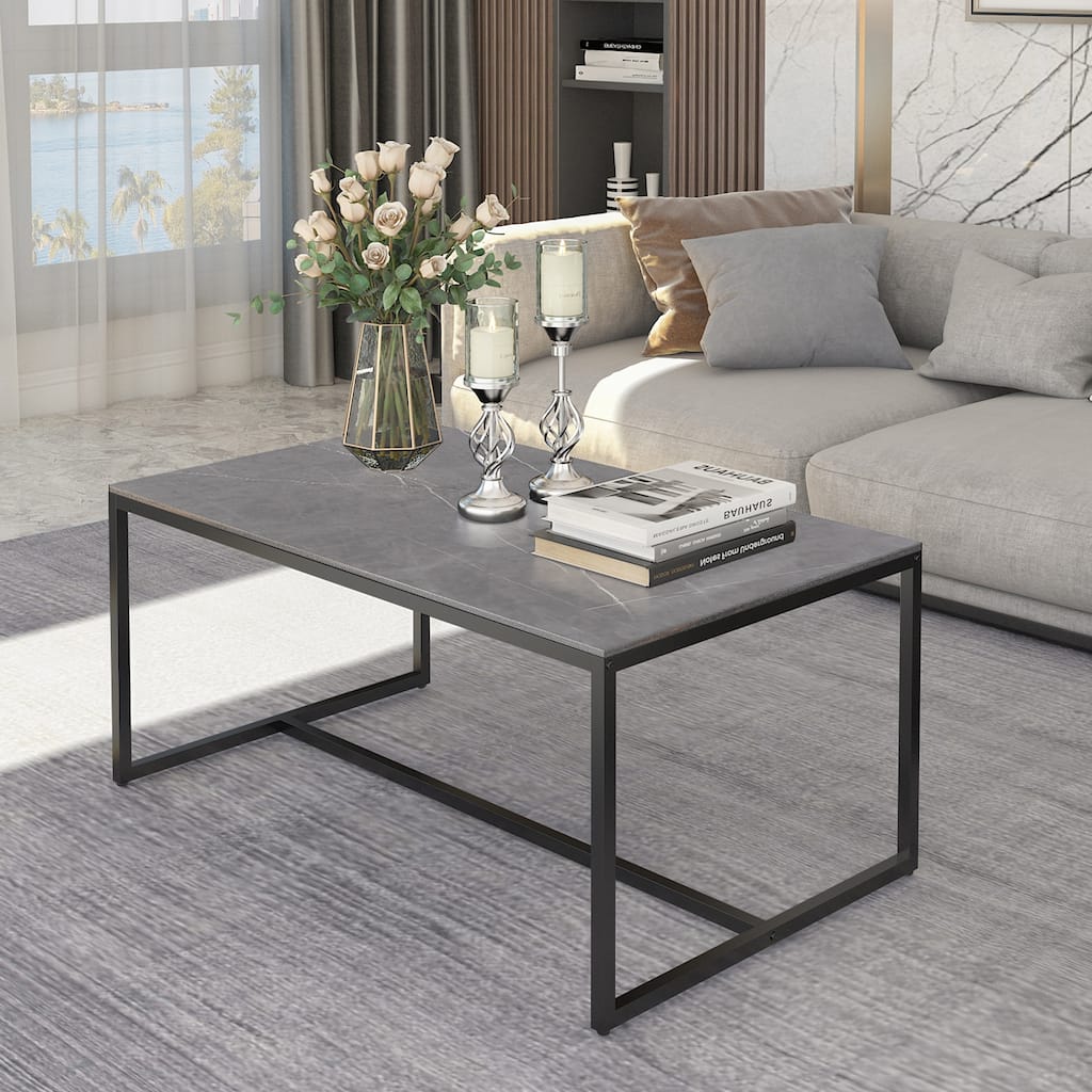 Sintered Stone Top Rectangle Coffee Table - 23.6" D x 39.4" W x 16.5" H