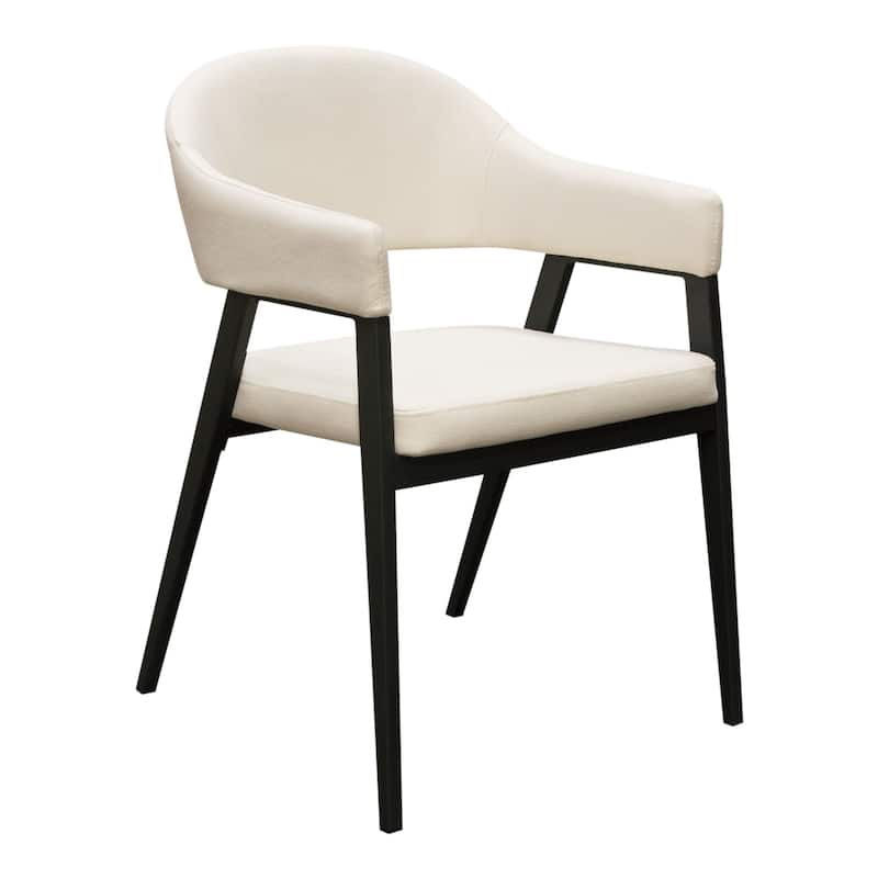 Arie Dining Side Chair Set of 2, Cream White Polyester, Black Legs