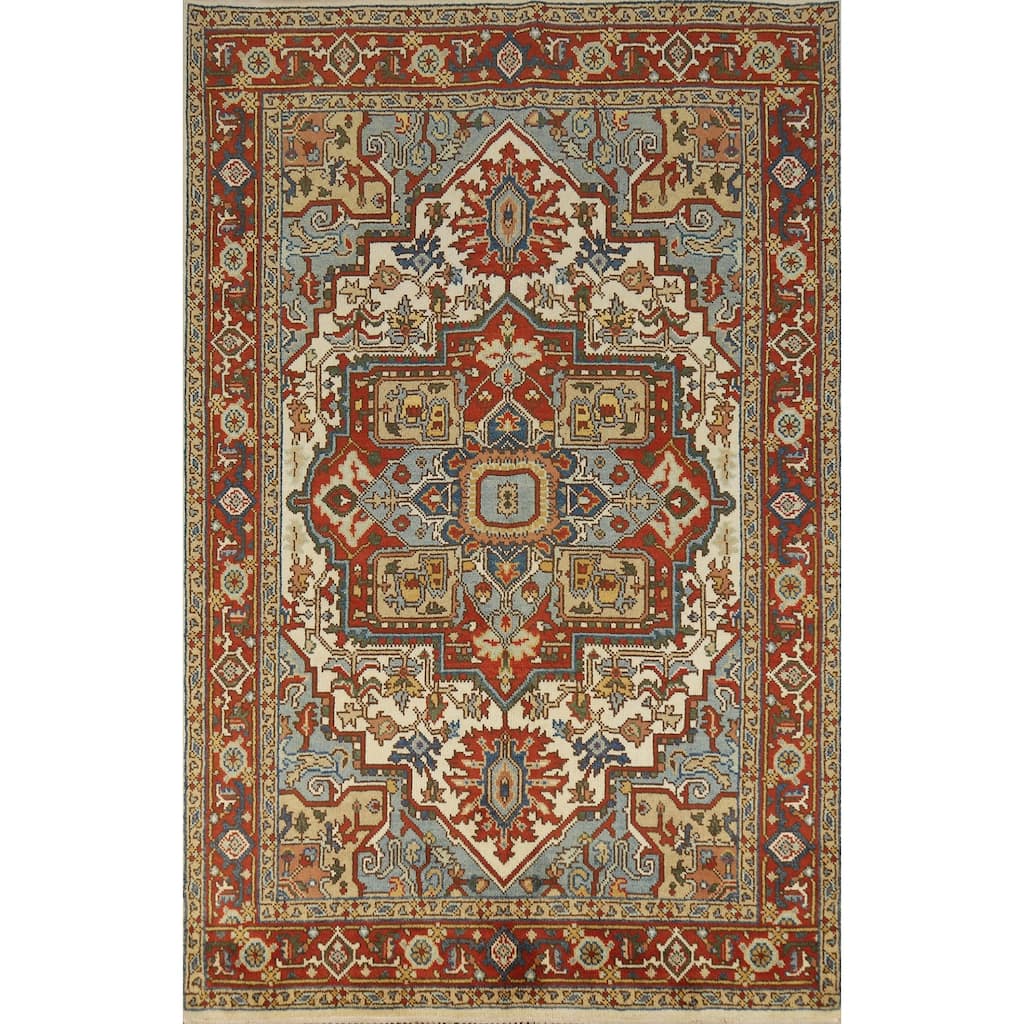 Medallion Heriz Serapi Indian Area Rug Handmade Wool Carpet - 5'9" x 8'9"