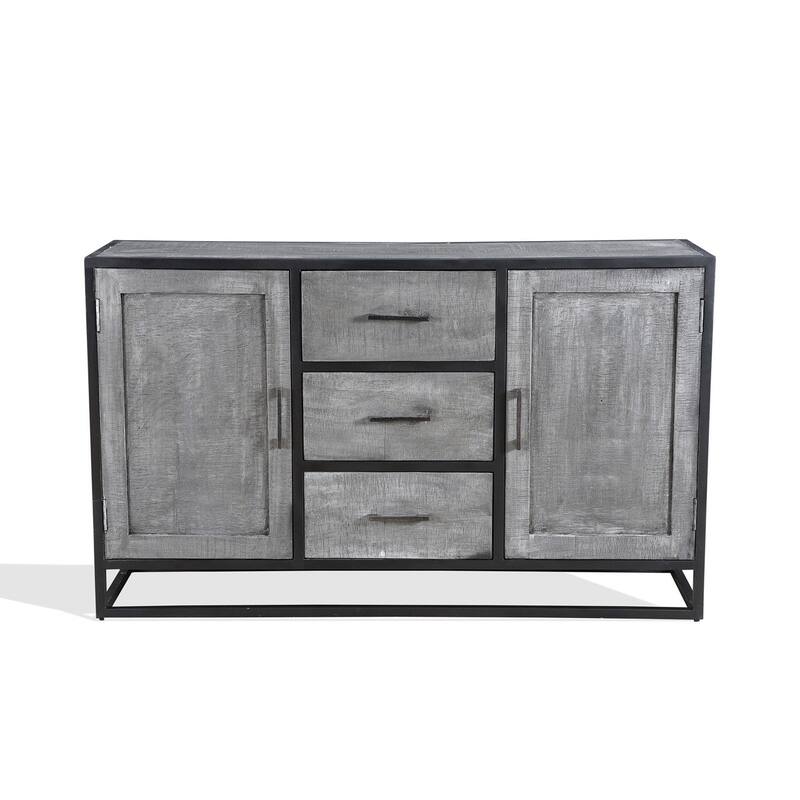Grey Mango Wood Sideboard Cabinet With Black Iron - 60"