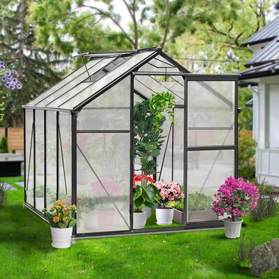 Aluminum Frame Walk-In Garden Greenhouse Kit Outdoor, Heavy Duty Large Green House for Plants with Roof Vent, Rain Gutters