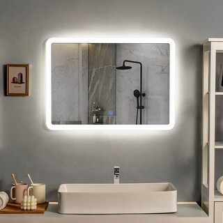 Wall Mounted Rectangle Bathroom LED Mirror Dimmable Touch 3-Color - Bed ...
