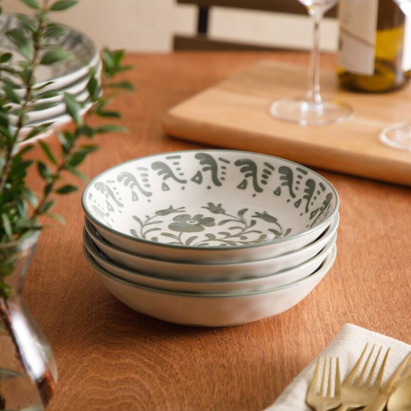 Bloomhouse - 2-Time Oprah's Favorite Things, Valencia Flor 4 Piece 8" Dinner Bowl Set, Stoneware, Floral Decal Design