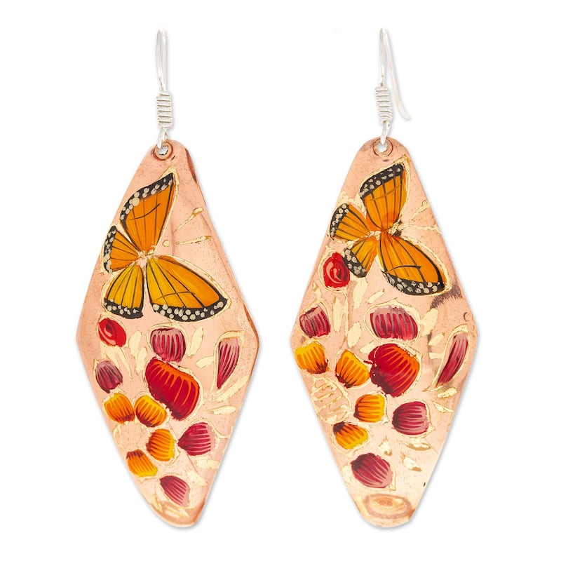Novica Handmade Butterflies And Petunias Copper Dangle Earrings