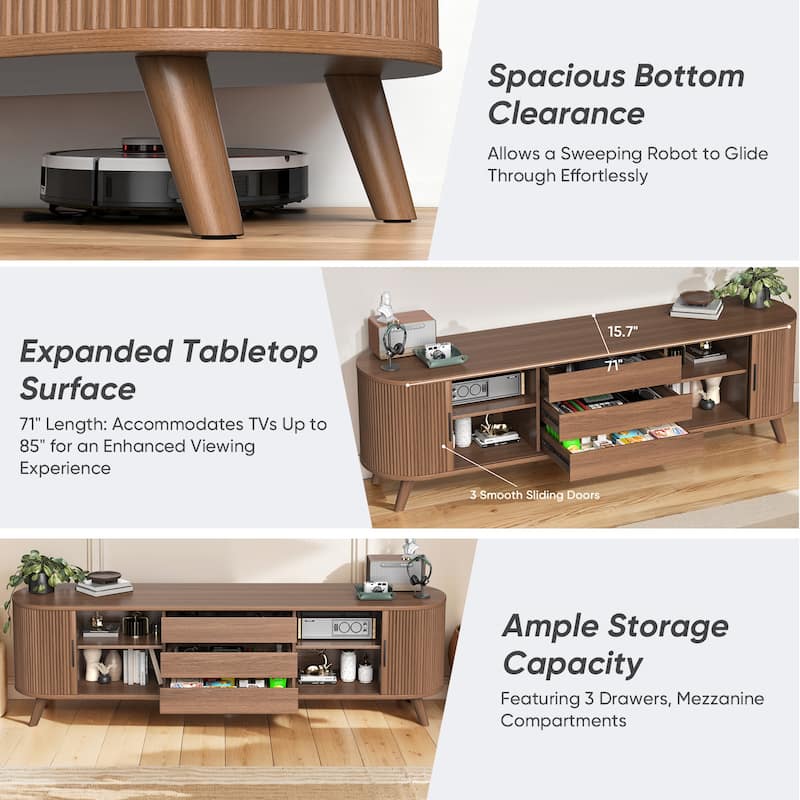 Media Consol with Sliding Door Drawers and Open Shelves for Bedroom Living Room