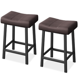 Counter Height Bar Stools Set of 2, 24 Inch Backless Stools with PU ...