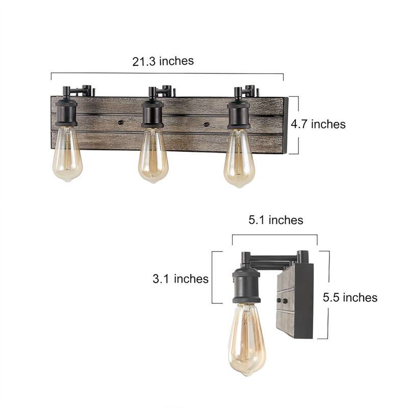 Modern Farmhouse 3-Light Wood Bathroom Vanity Light Rustic Wall Sconce