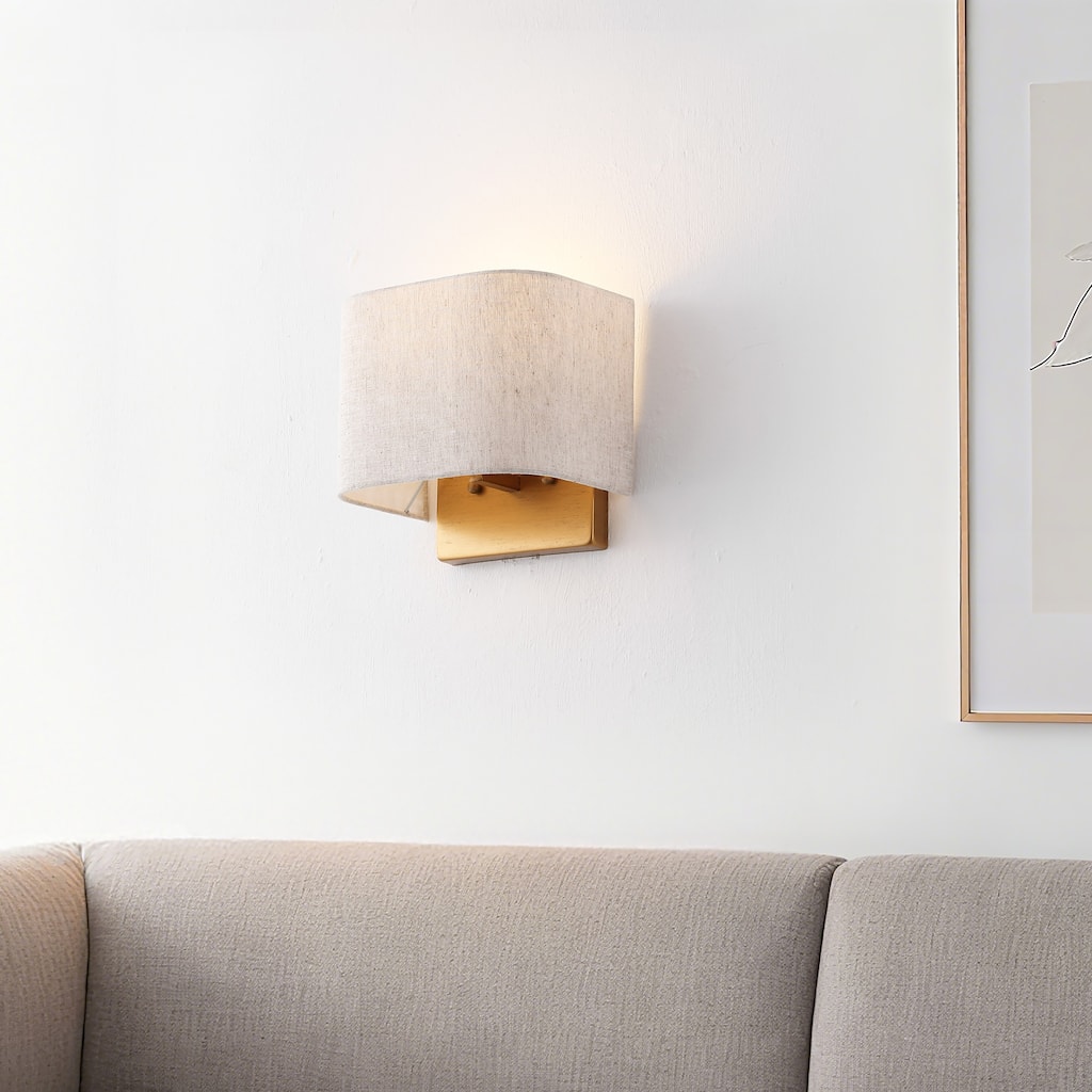 SAFAVIEH Lighting Deria, 8-inch, Fabric/Metal Wall Sconce (Set of 2) - 8"W x 6"D x 8"H