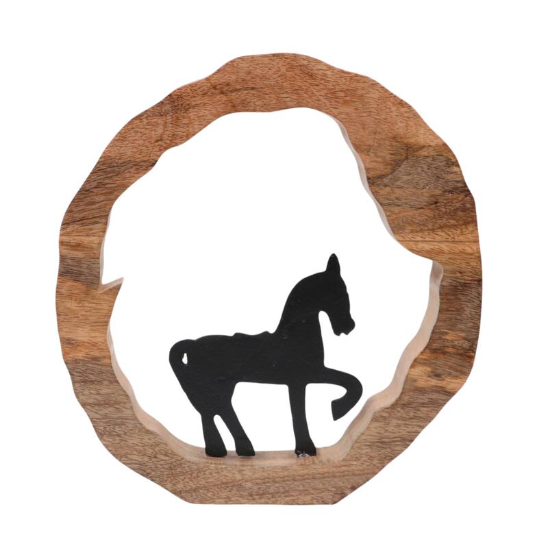 Decorative Figurine on Round Wooden Stand Sculpture