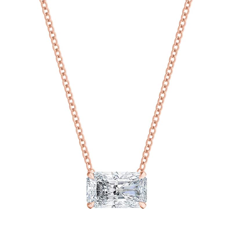 Auriya 14K Gold Radiant-Cut Lab-Grown Diamond East-West Solitaire Pendant Necklace (0.25 to 5.00ct options) - Rose - 2.50 ct. tw.