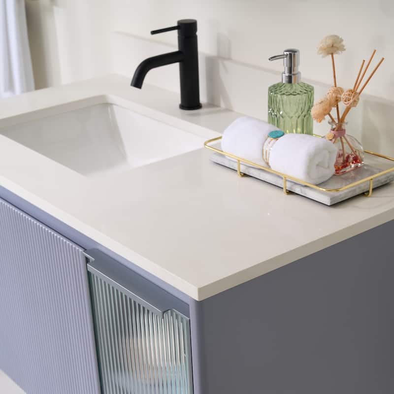 20'' H Modern Wall-Mount Bathroom Vanity With White Quartz Top and Single Sink