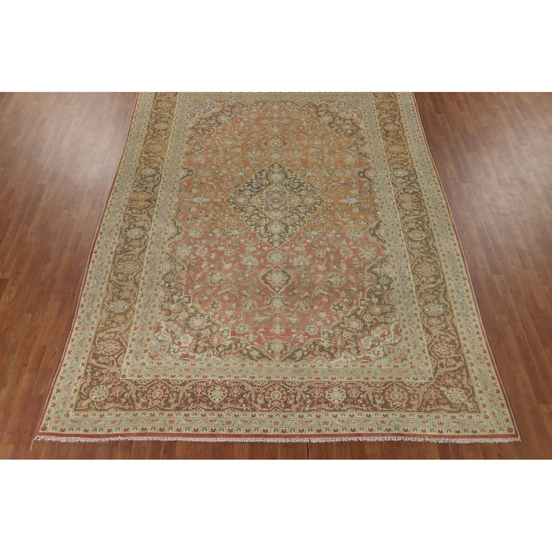 Traditional Kashan Vintage Persian Area Rug Handmade Wool Carpet - 9'3" x 13'0"